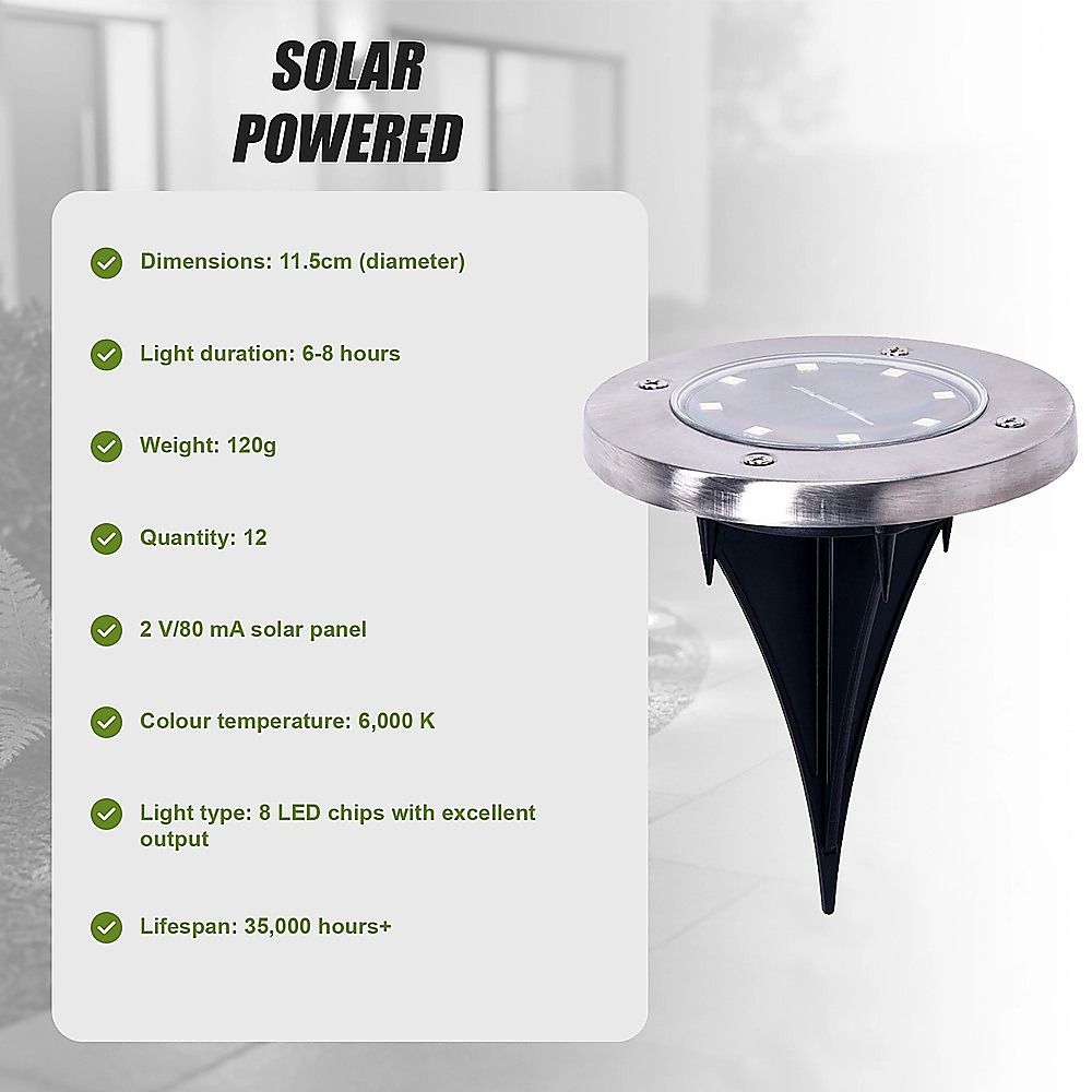 12-Pack Recessed Solar LED Outdoor Ground & Path Lights — product image 11 of 12