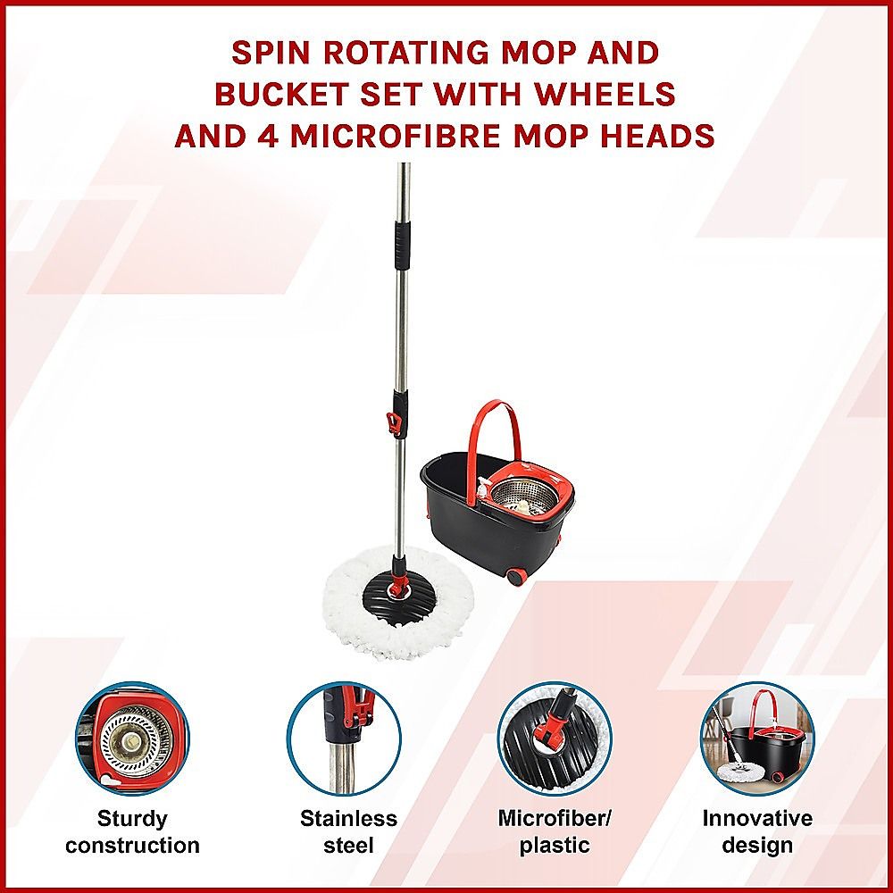 Spin Rotating Mop and Bucket Set with Wheels and 4 Microfibre Mop Heads — product photo 2