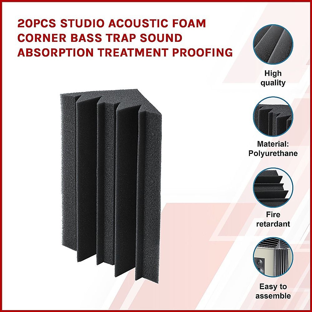 20pcs Studio Acoustic Foam Corner Bass Trap Sound Absorption Treatment Proofing — product image 2