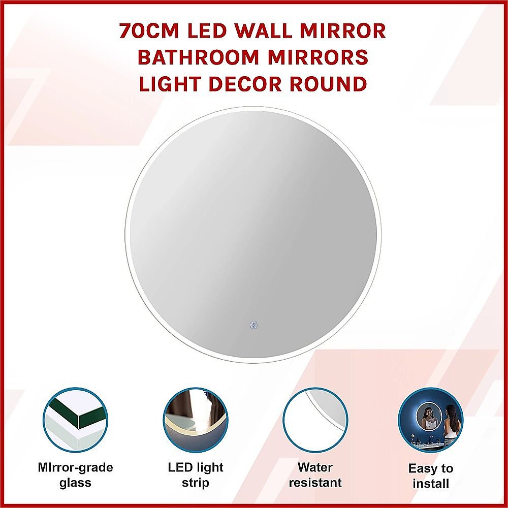 Round 70cm LED Bathroom Wall Mirror with 3 Light Settings