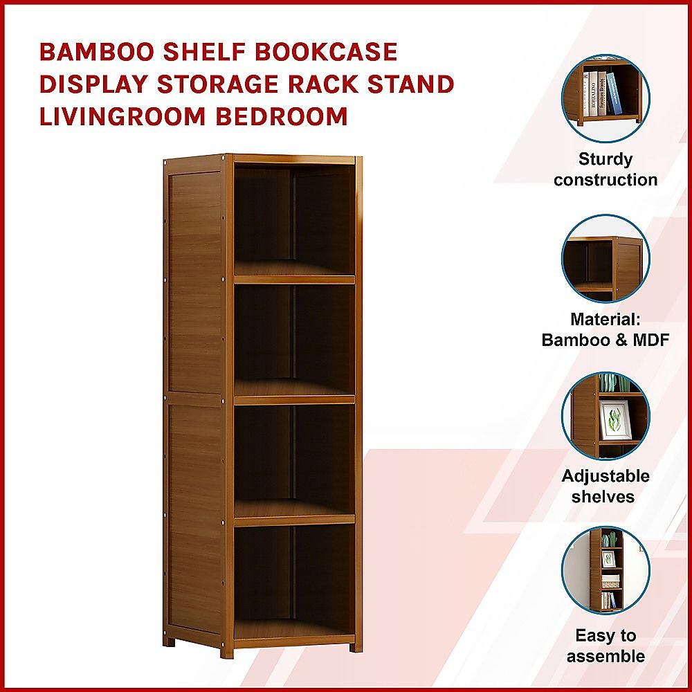Bamboo 4-Shelf Bookcase with Adjustable Display & Storage Shelves — product image 2 of 8