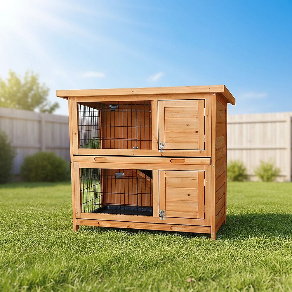 Large Rabbit Hutch with Base 2 Storey Guinea Pig Cage Chicken Coop Timber Pet House — product image 2 of 10