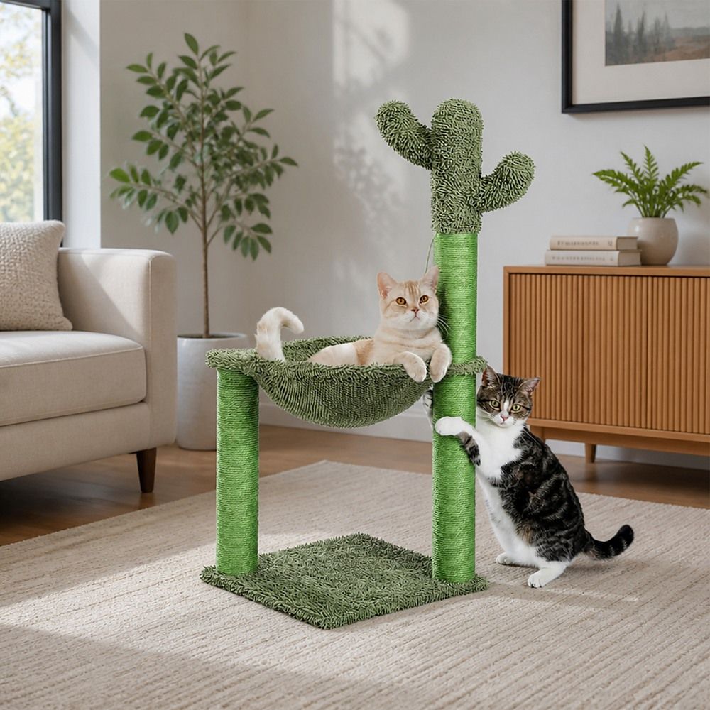 Cactus-Shaped Cat Tree & Scratching Tower, Green, 85 cm