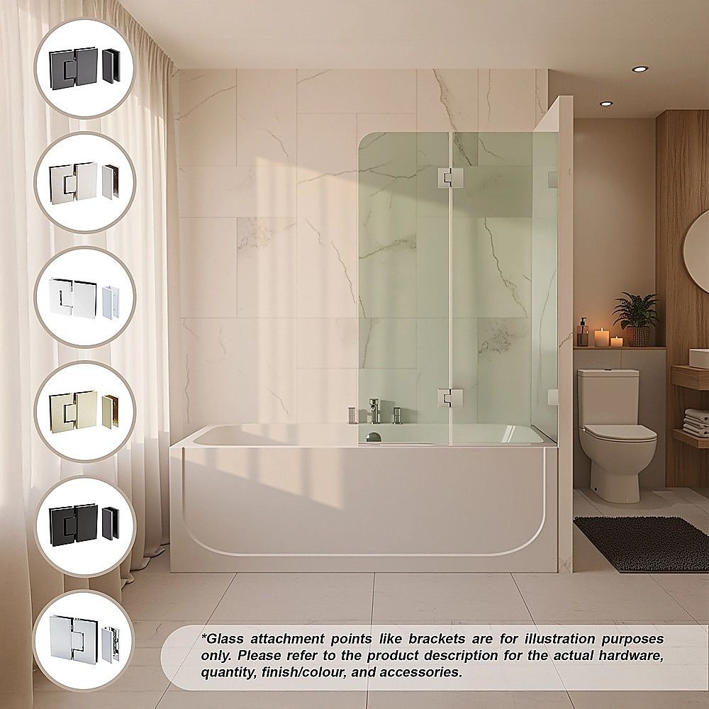 Frameless Glass Bath Screen with Black Stainless Steel F-Brackets – 90 cm — product image 2 of 10