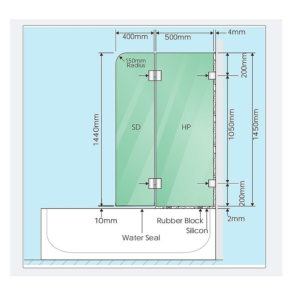 Frameless Glass Bath Screen with Black Stainless Steel F-Brackets – 90 cm — product image 3 of 10