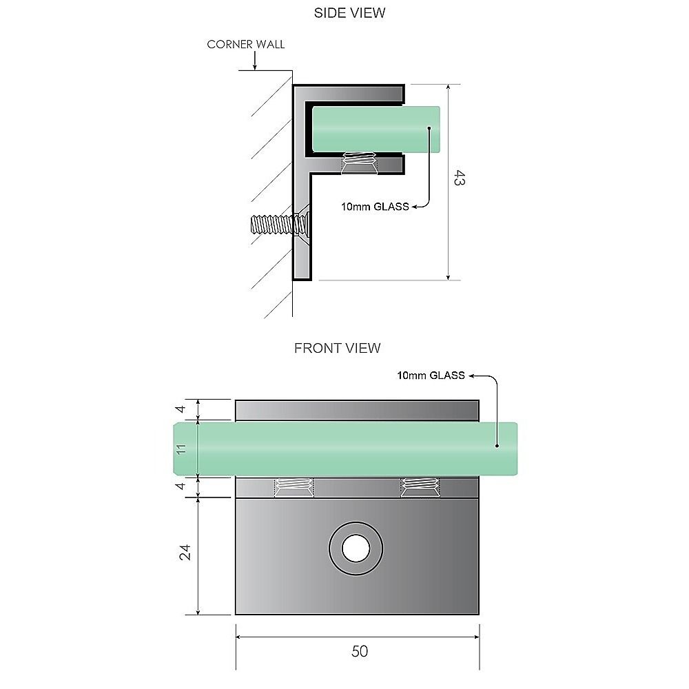 Frameless Glass Bath Screen with Black Stainless Steel F-Brackets – 90 cm — product image 5 of 10