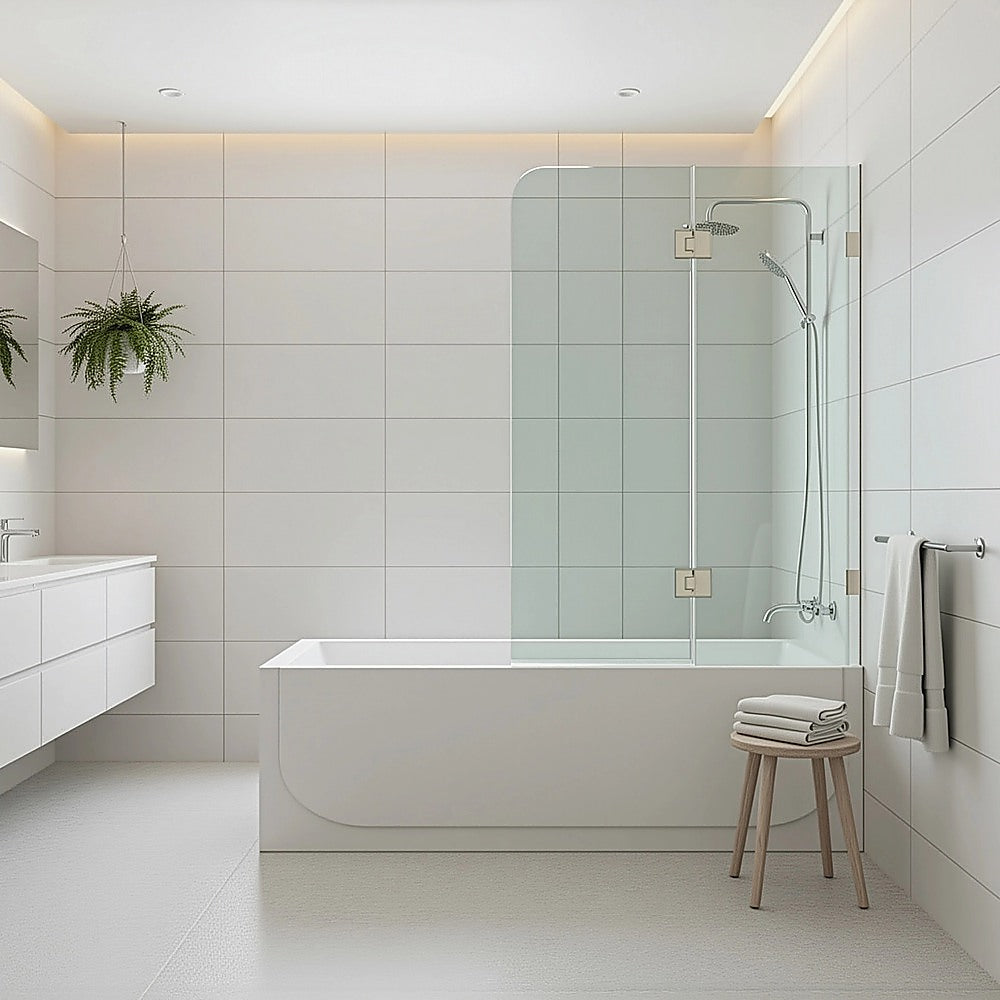 Frameless Glass Bath Screen with Nickel Stainless Steel U-Brackets – 90 cm — product image 1 of 12
