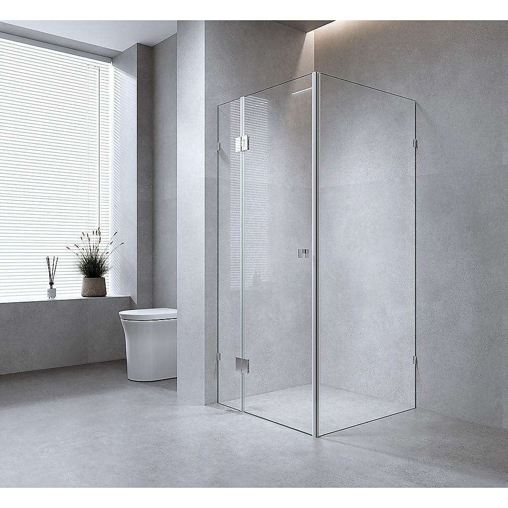 Frameless Gold Corner Hinged Shower Screen with F-Brackets & Brass Hinges – 120 × 100 cm, Square Double-Pull Handle — product image 1 of 15