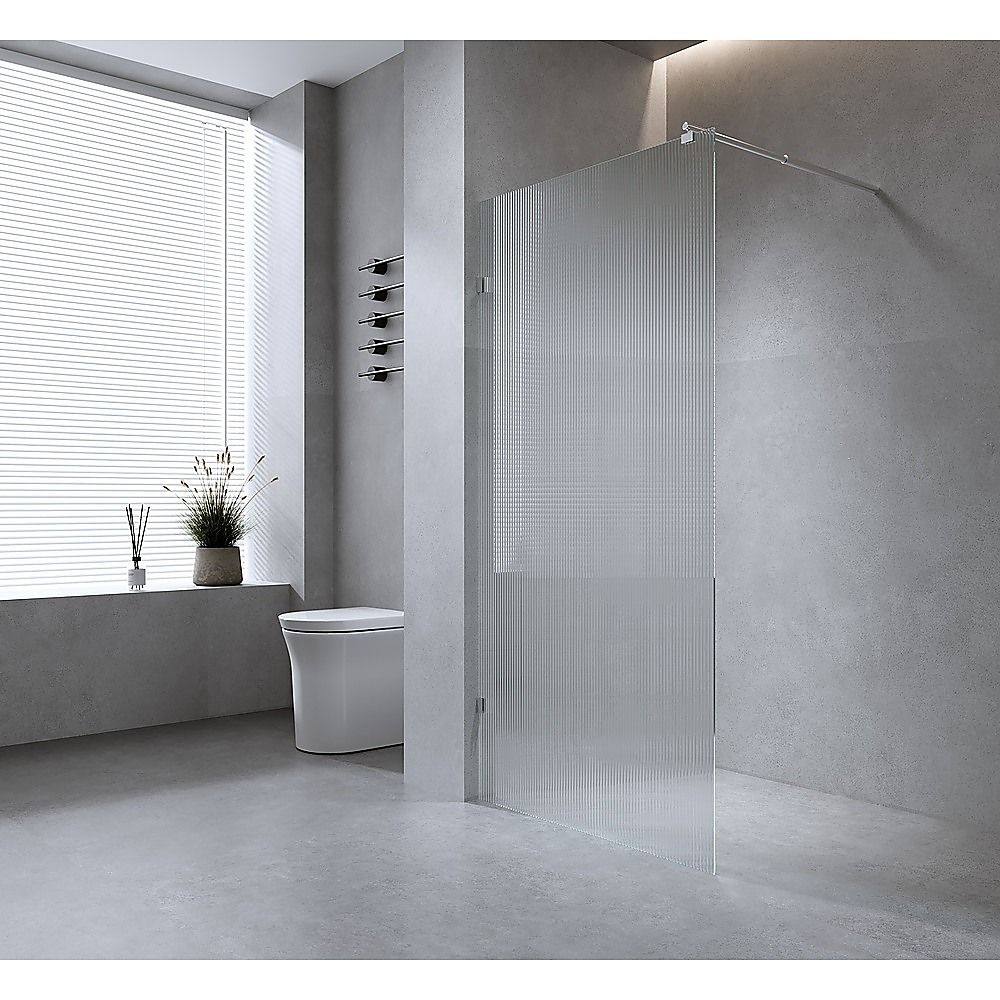 Reeded Glass Shower Screen with Black F-Brackets & Round Stabilising Pole – 70 cm — product image 2 of 10
