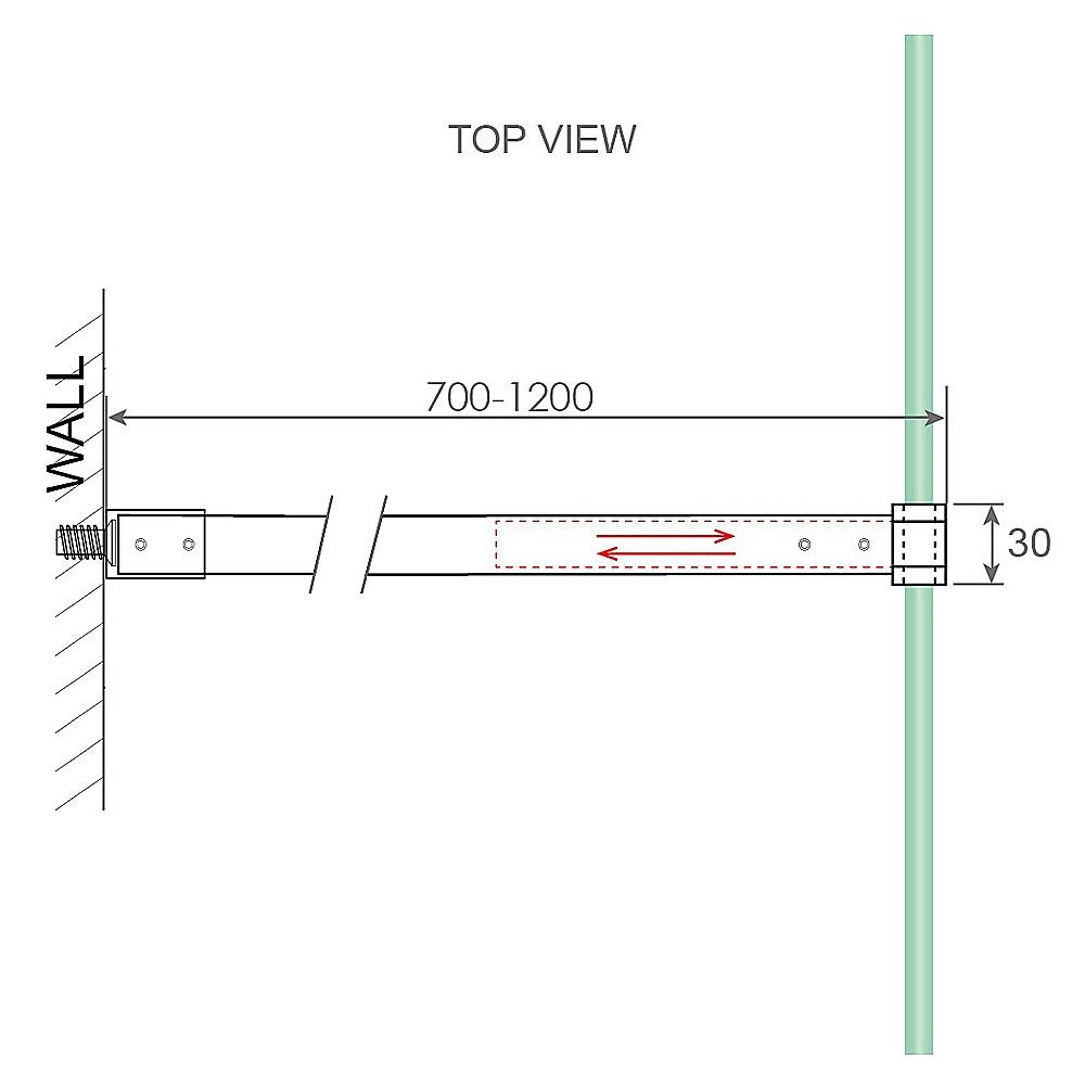 100cm Reeded Glass Shower Screen with Gold F-Brackets and Round Pole — product image 11 of 11