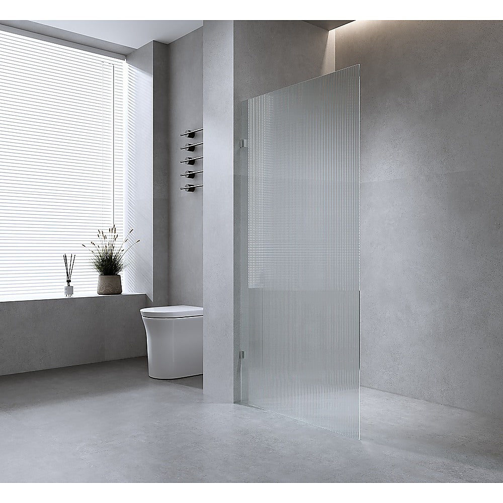 110cm Reeded Glass Shower Screen with Gunmetal U-Brackets and Square Pole — product image 1 of 12