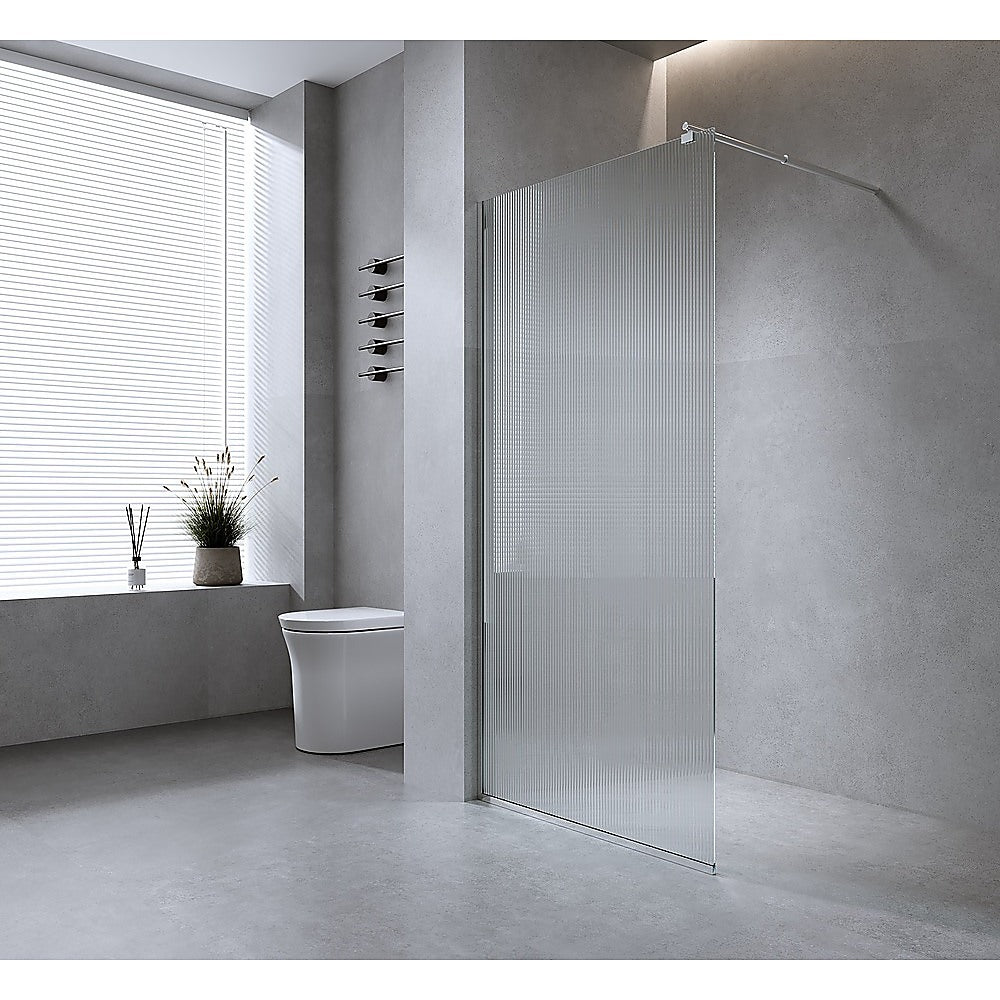 120 cm Reeded Glass Shower Screen with Black Wall Channel and Square Pole — product image 2 of 10