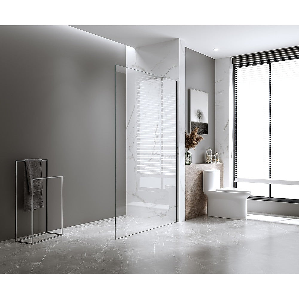 Fixed Glass Shower Screen with Gold Wall Channel & Square Stabilising Pole – 110 × 210 cm — product image 1 of 11