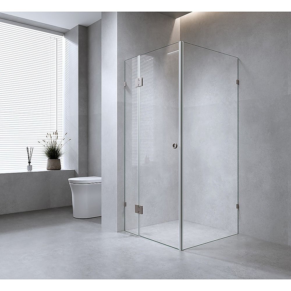 Frameless Nickel Corner Hinged Shower Screen with Wall & Floor U-Brackets & Stainless Steel Hinges – 110 × 100 cm — product image 2 of 15