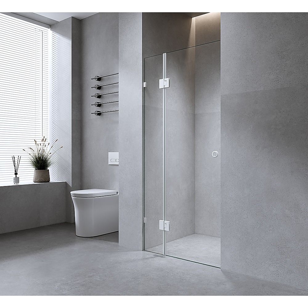 120cm Wall-to-Wall Frameless Shower Screen with Nickel Brackets, SS Hinges & F-Brackets — product image 2 of 15