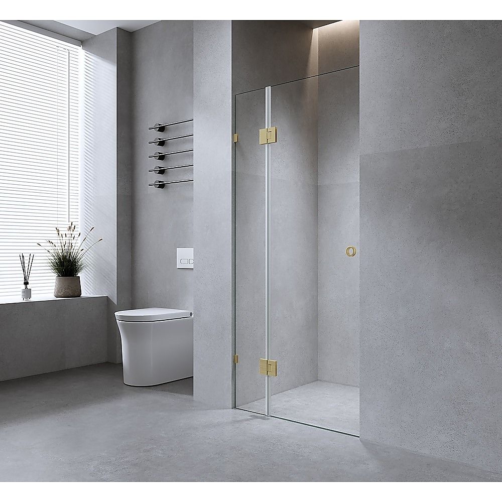 120cm Wall-to-Wall Frameless Shower Screen with Gunmetal Brackets, SS Hinges & U-Brackets and Floor U-Bracket — product image 1 of 15