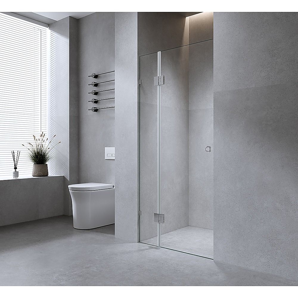 Frameless Nickel Wall-to-Wall Shower Screen with U-Brackets, Floor U-Bracket & Brass Hinges – 120 cm — product image 1 of 15