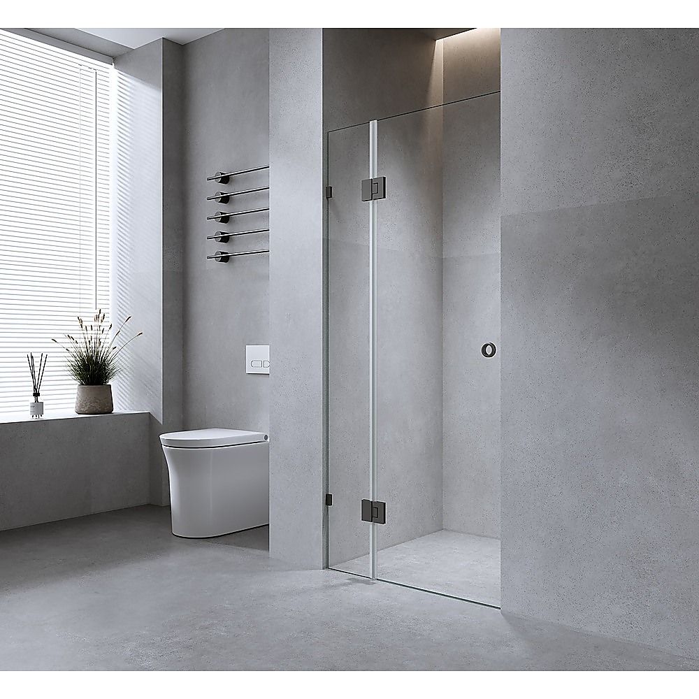 Frameless Nickel Wall-to-Wall Shower Screen with U-Brackets, Floor U-Bracket & Brass Hinges – 120 cm — product image 2 of 15
