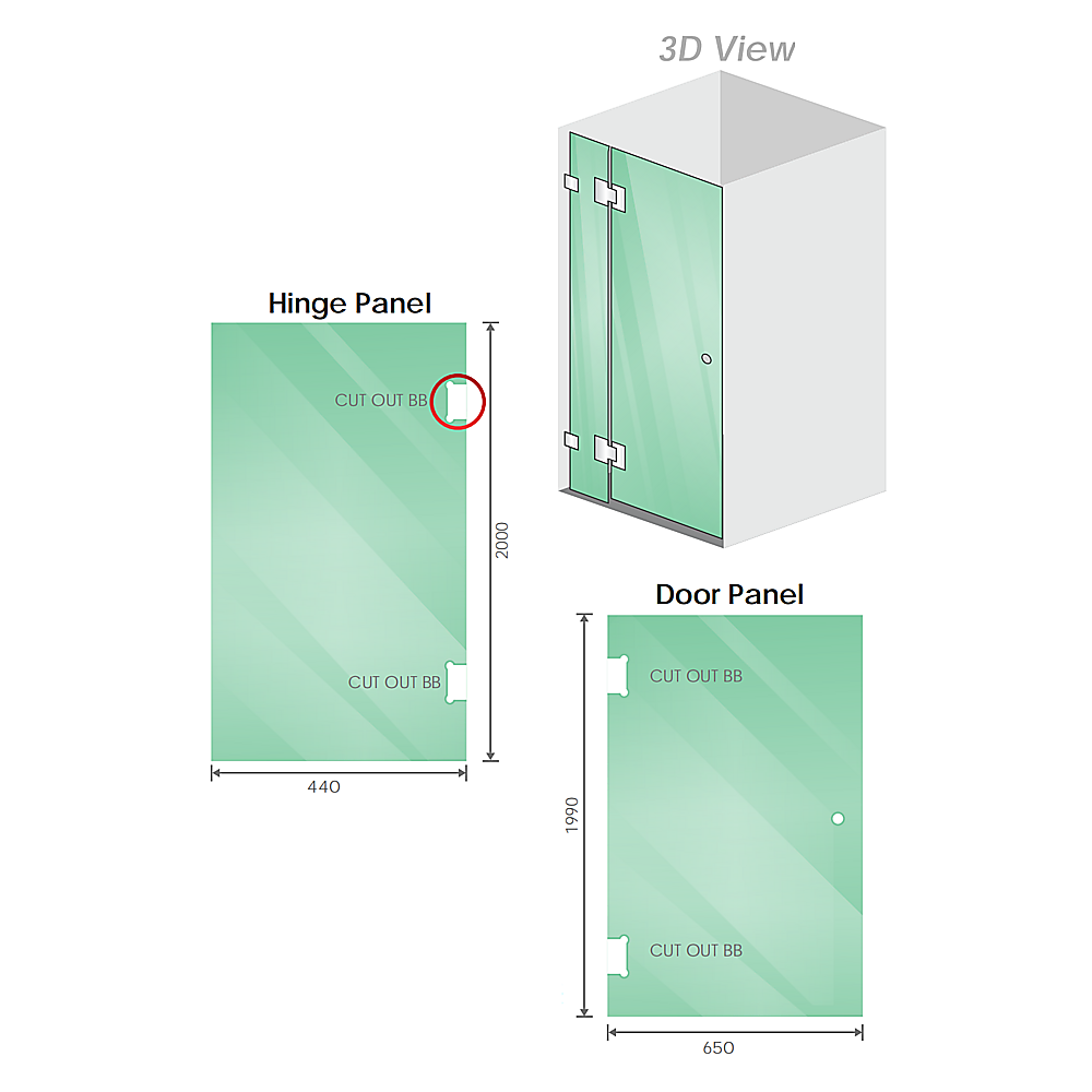 110 × 90 cm Corner Frameless Shower Screen with Black Brackets and Brass Hinges - F-Brackets — product image 3 of 15