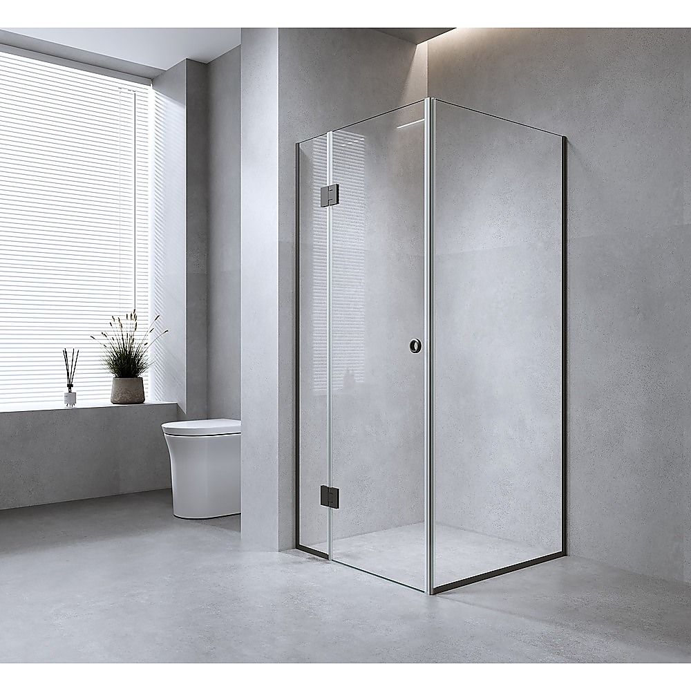 Frameless Black Corner Hinged Shower Screen with Wall & Floor Channels & Brass Hinges – 110 × 100 cm — product image 2 of 15