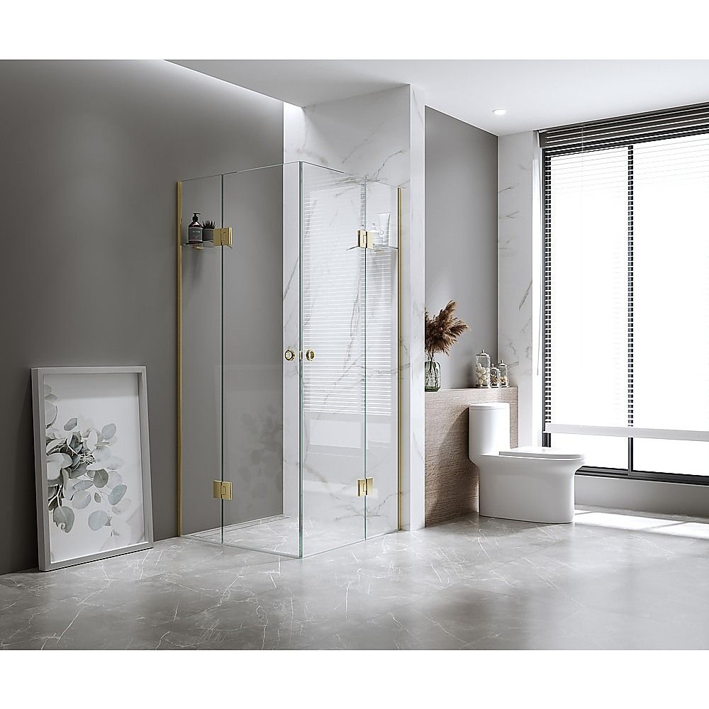 100x110cm Double Door Corner Shower Screen with Chrome Channels and SS Hinges - image 1