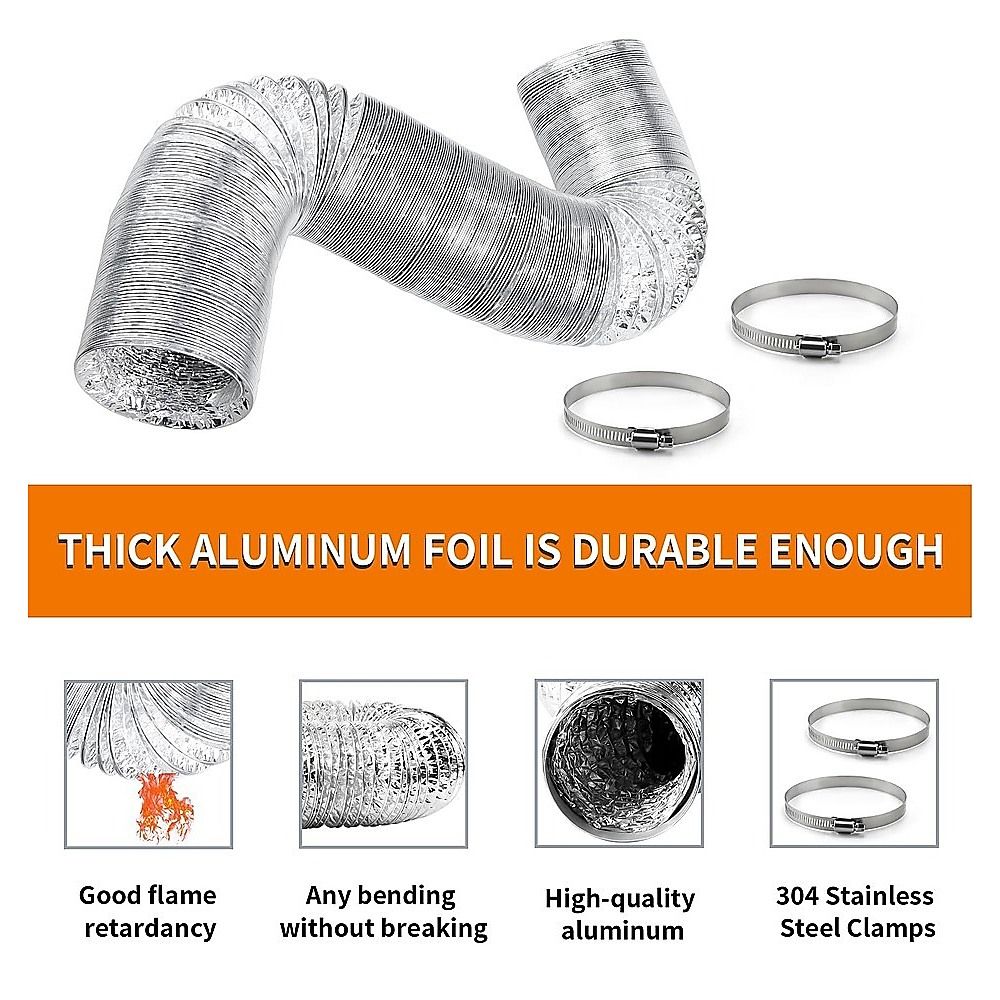 10.5cm x 7.6m Flexible Aluminium Air Duct – Dryer & HVAC Vent Hose