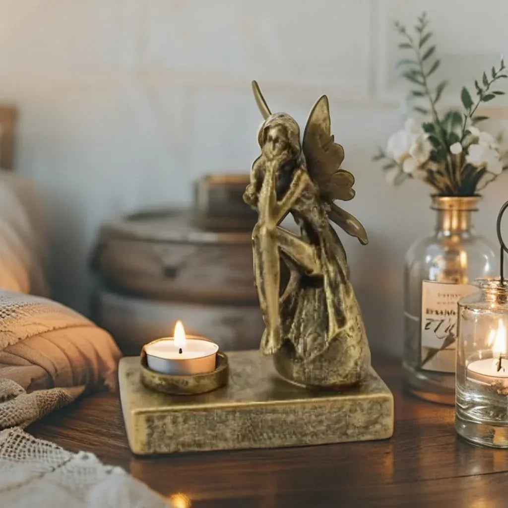 Antique Gold Fairy Tealight Candleholder 19cm