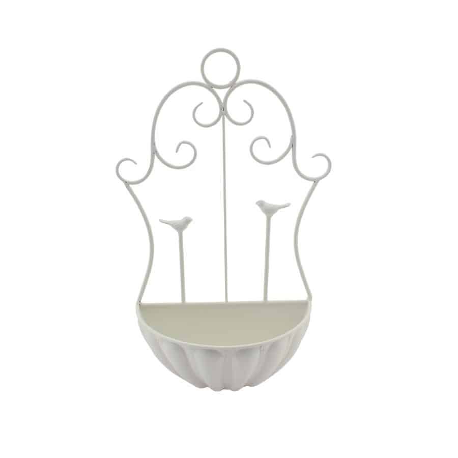 Fleur-de-Lis Wall Planter with Two Birds - Antique Grey, 49 cm – supplier product photo 1 of 5