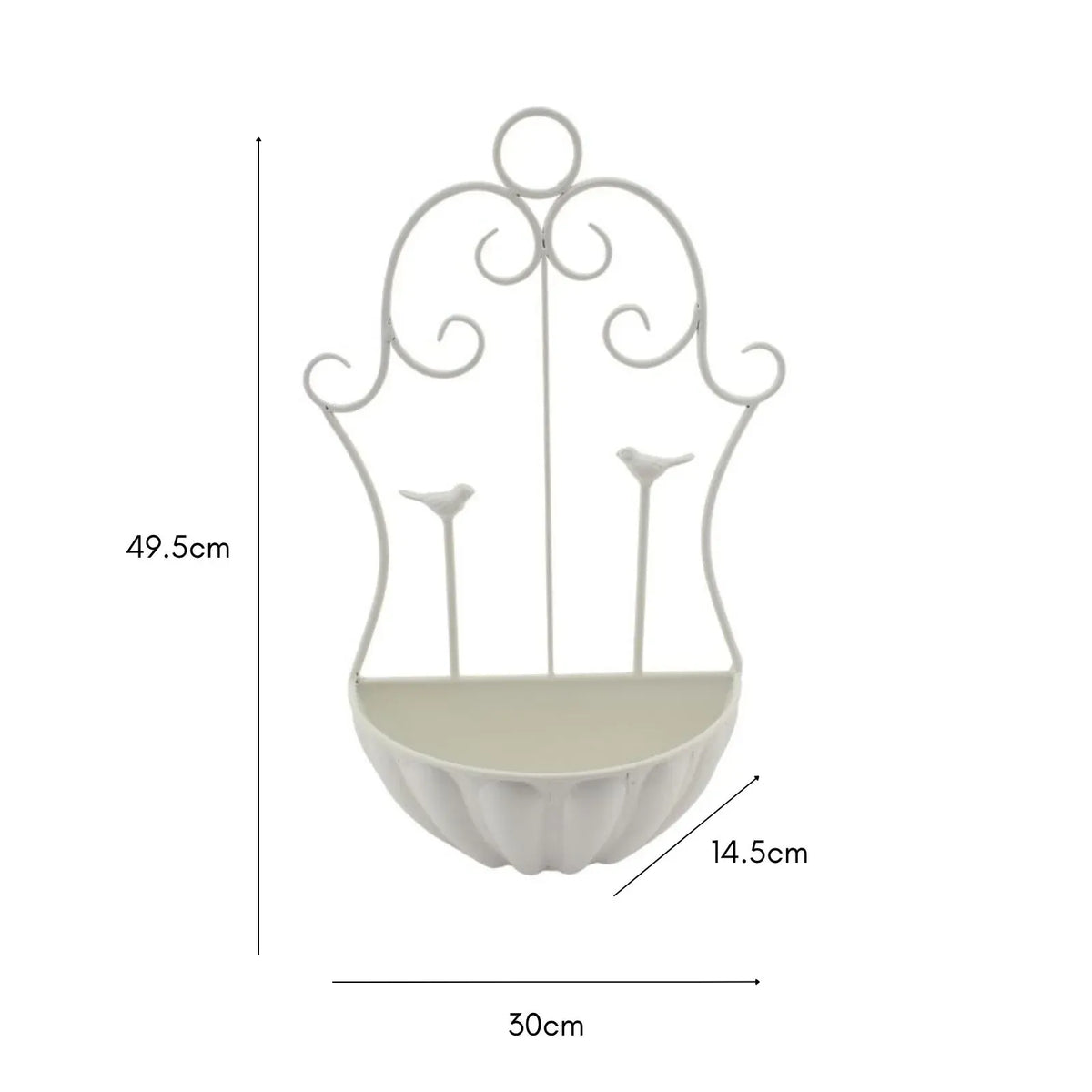 Fleur-de-Lis Wall Planter with Two Birds - Antique Grey, 49 cm – supplier product photo 3 of 5
