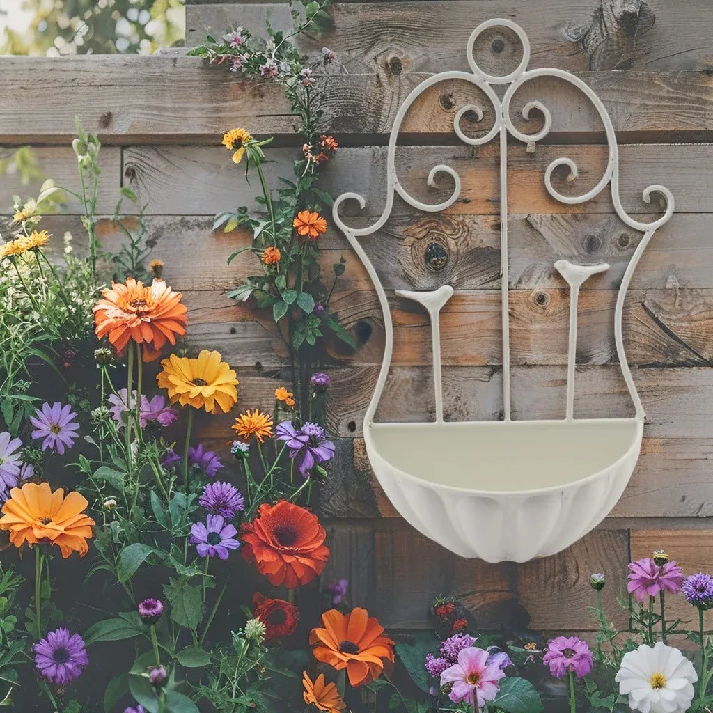Fleur-de-Lis Wall Planter with Two Birds - Antique Grey, 49 cm – supplier product photo 4 of 5