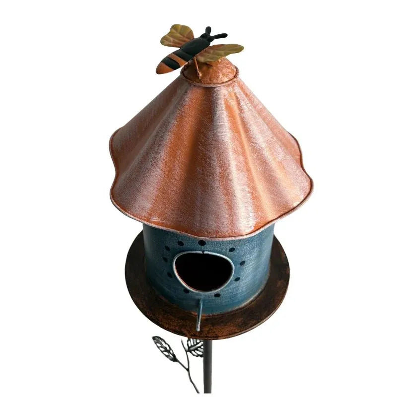 Birdhouse w Perched Bird on Leafy Garden Stake 108cm — product image 3