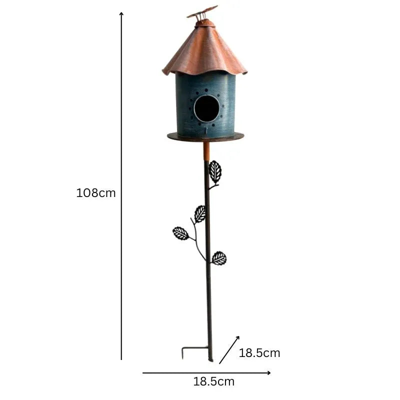 Birdhouse w Perched Bird on Leafy Garden Stake 108cm — product image 4