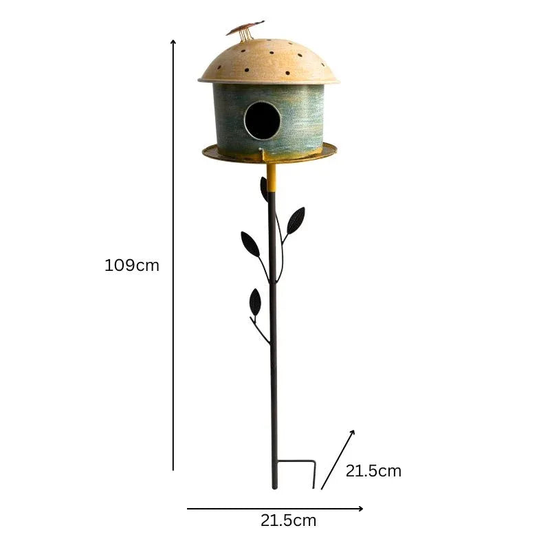 Birdhouse w Leaf on Leafy Garden Stake 109cm — product image 4