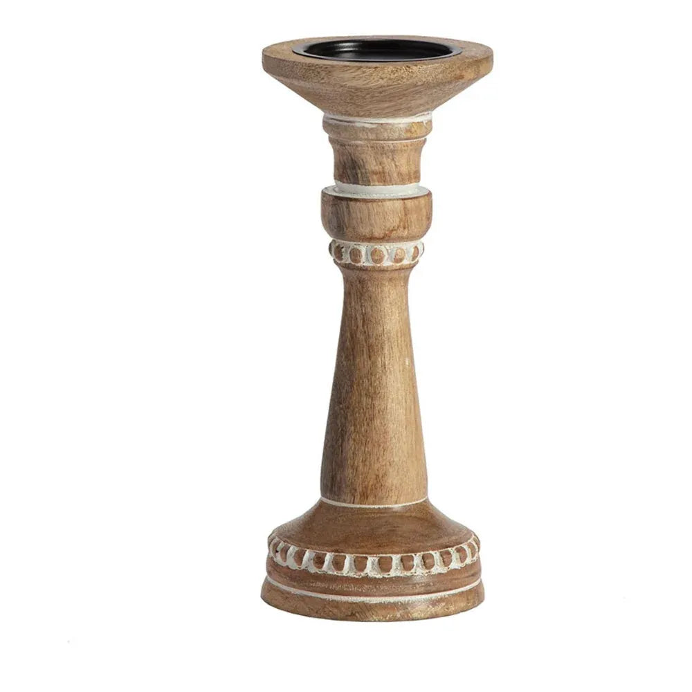 Carved Mango Wood Pillar Candle holder 30cm – supplier product image 1 of 3