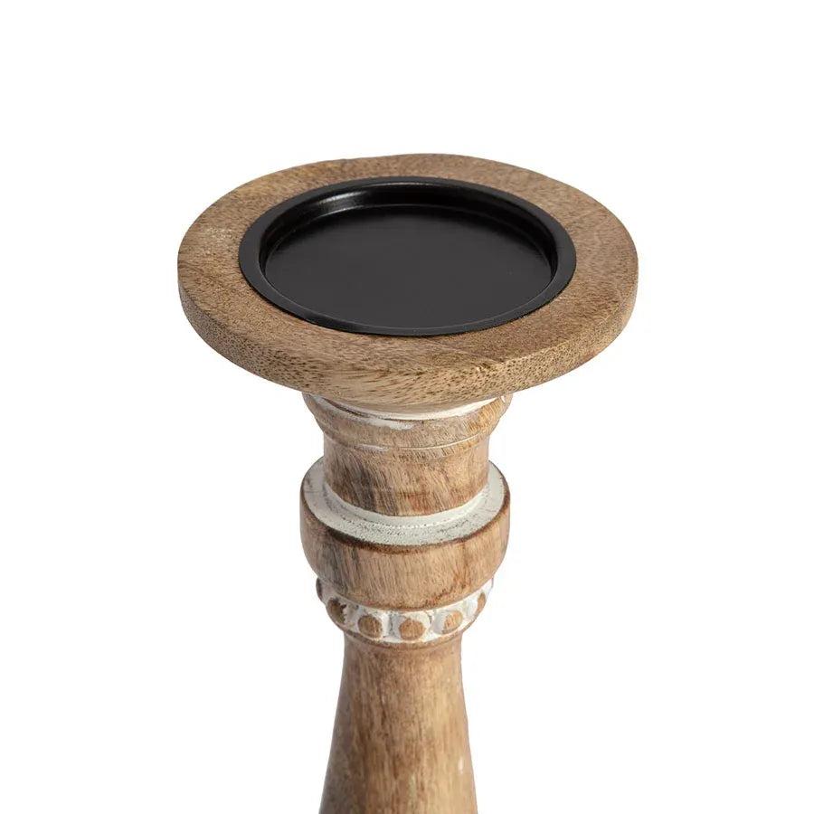 Carved Mango Wood Pillar Candle holder 30cm – supplier product image 3 of 3