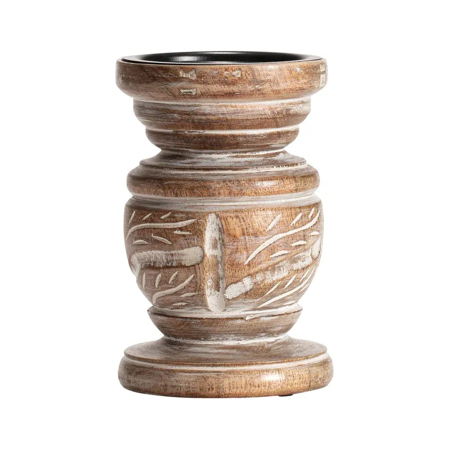 Mangowood Squat Pillar Candle holder 15cm – supplier product image 1 of 5