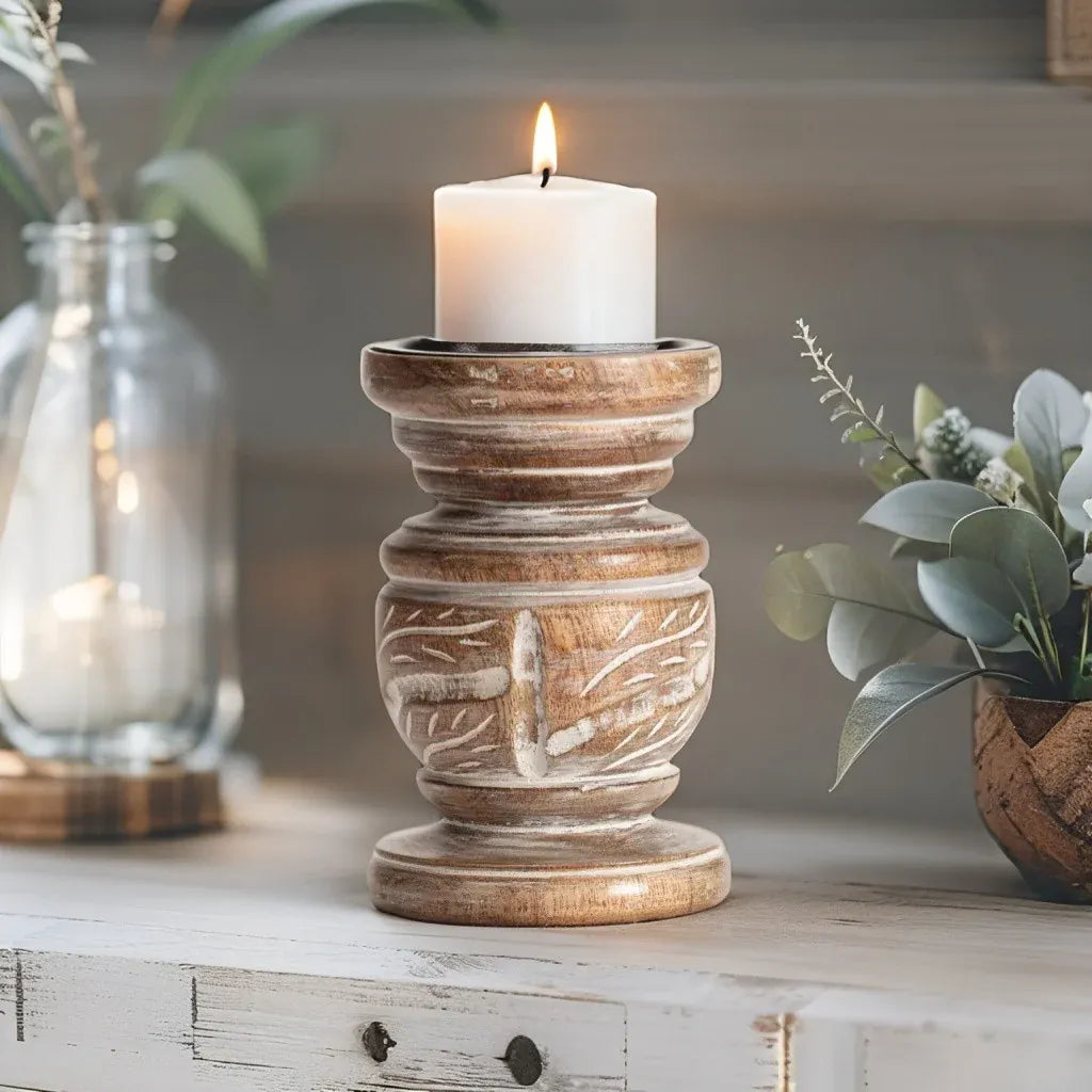 Mangowood Squat Pillar Candle holder 15cm – supplier product image 2 of 5