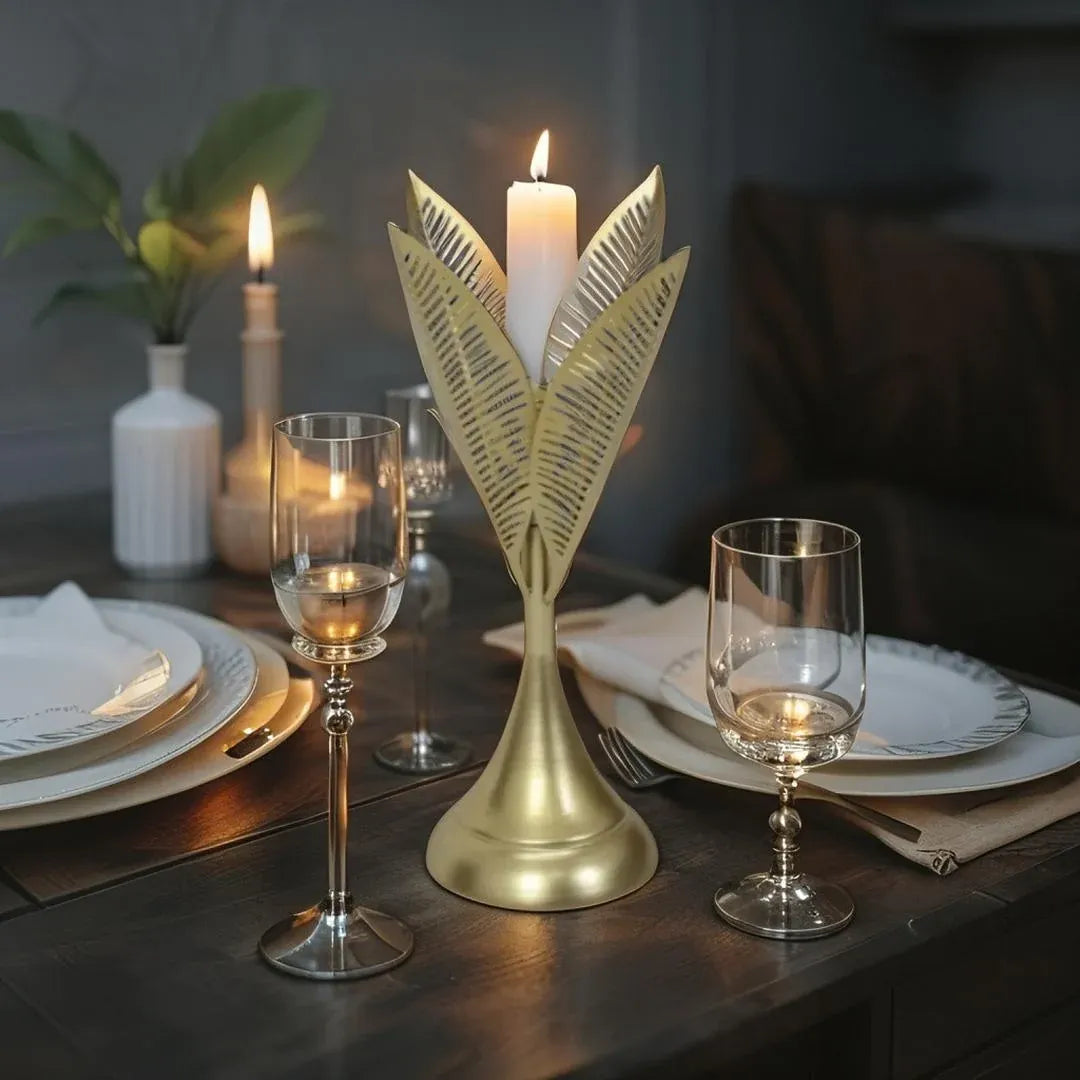 Aura Leaves Taper Candleholder 15x40cm