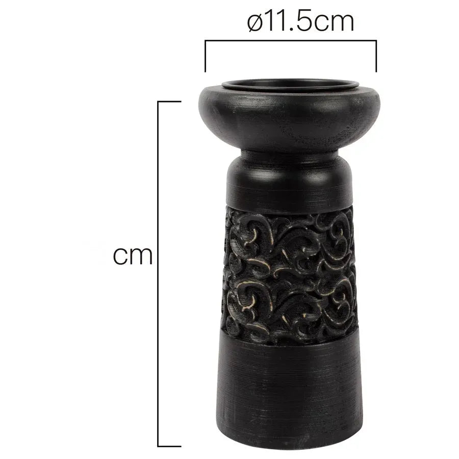 Nero Carved Pillar Candleholder 11x23cm