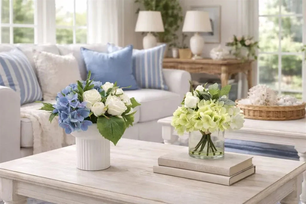 Bulk 4 Real Touch Hydrangea Arrangement In Ceramic Vase 31x30.5cmh
