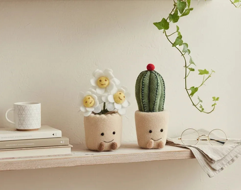 Bulk 6 Handmade Daisy & Cactus Pot Lrg 25cm 2 Asst