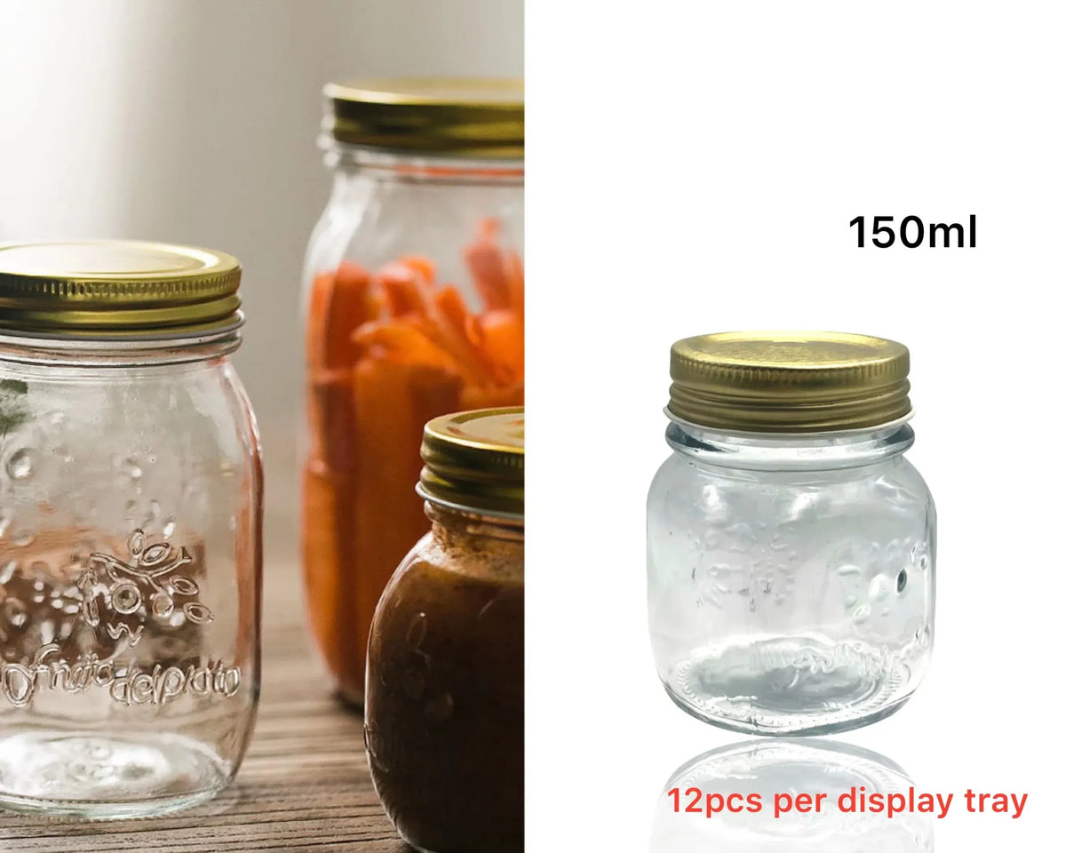bulk 48 Glass Jar w/ Metal Lid 150ml Canister 8cm — product photo 2
