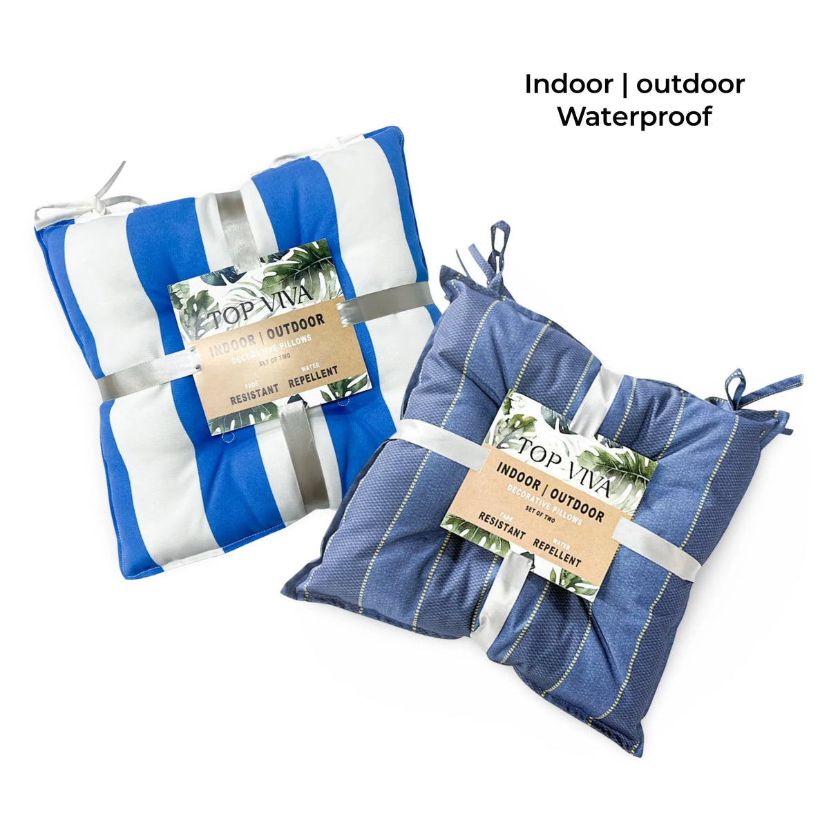 Bulk 6 Set 2 Blue Stripe Cushion Indoor Outdoor Chair Pad 40cm - 4cm Thick