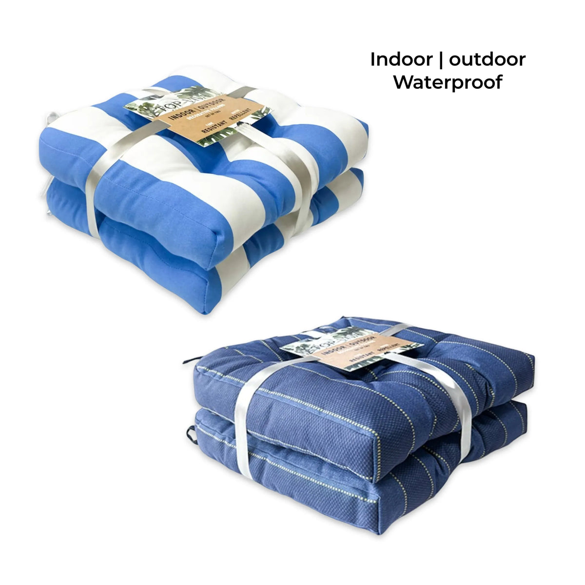 Bulk 6 Set 2 Blue Stripe Cushion Indoor Outdoor Chair Pad 40cm - 6cm Thick