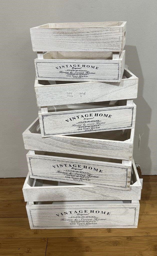 Four Vintage Whitewashed Wooden Storage Crates with Metal Handles – 40 cm — product image 2 of 3