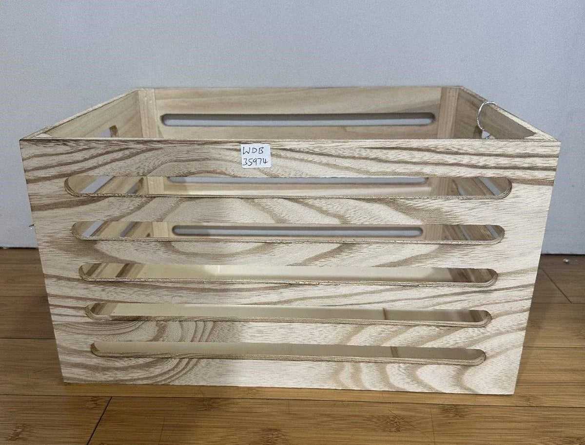 Natural Paulownia Wood Storage Crate with Handles - 40 cm