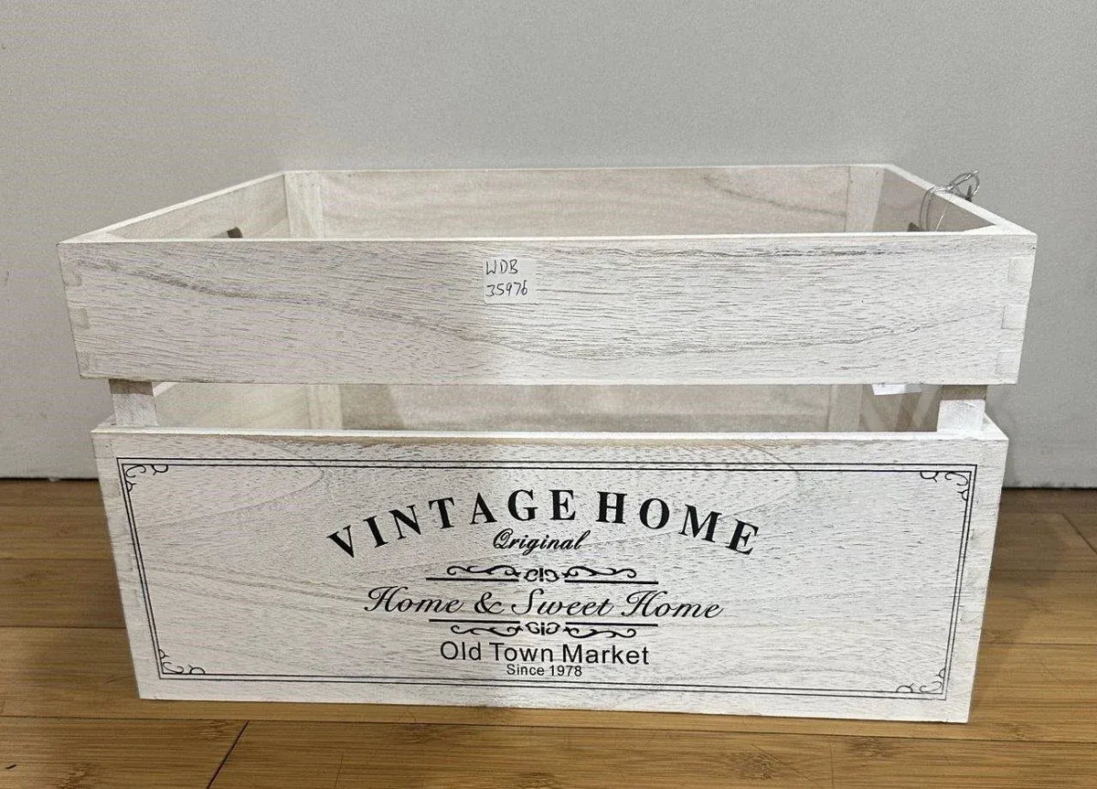 Vintage Whitewashed Paulownia Wood Storage Crate – 40 cm — product image 2 of 3