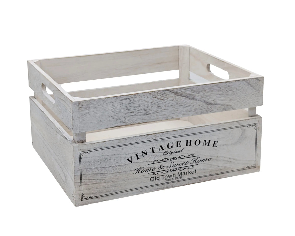 Vintage Whitewashed Paulownia Wood Storage Crate – 40 cm — product image 3 of 3