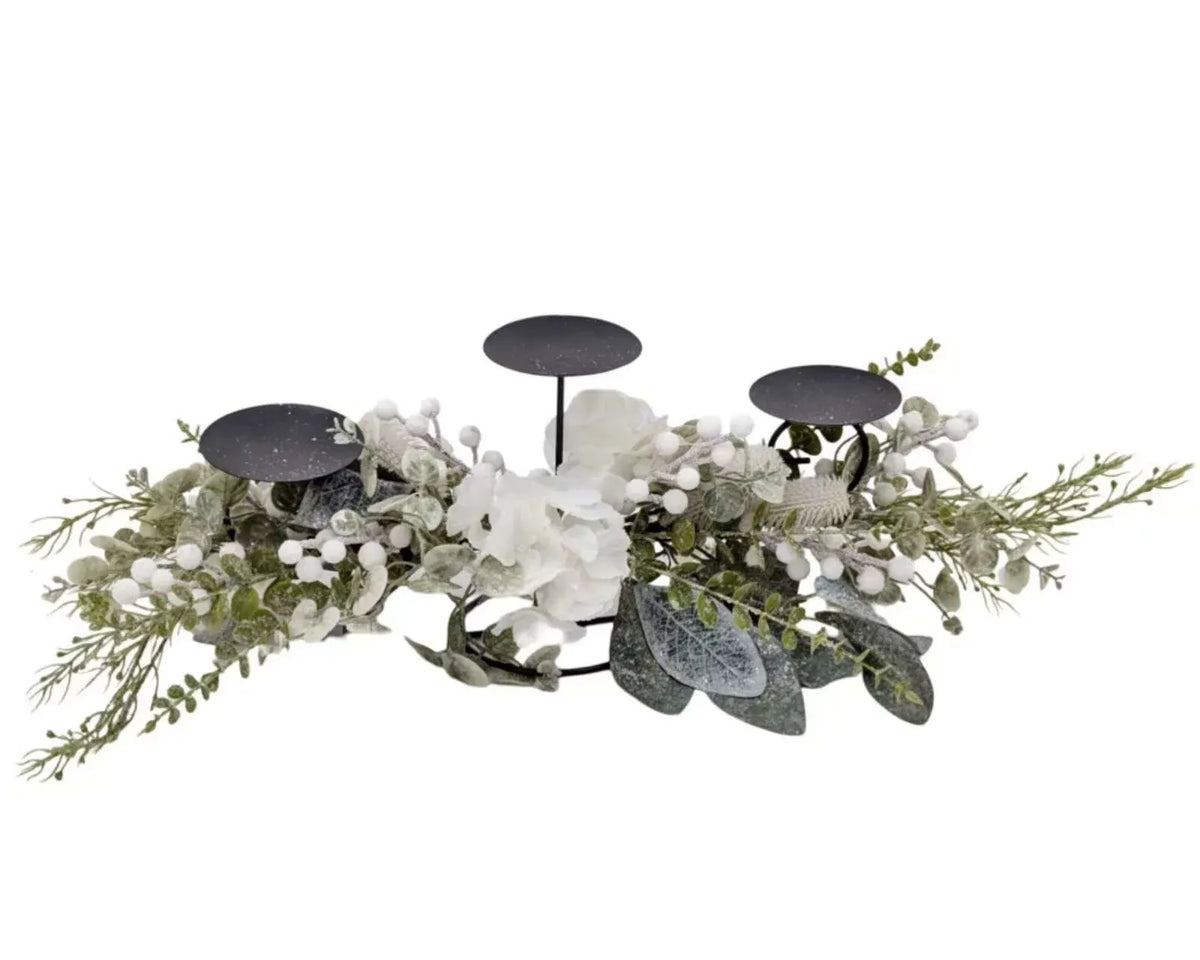 Xmas White Hydrangea & Berry Centerpiece 62cm