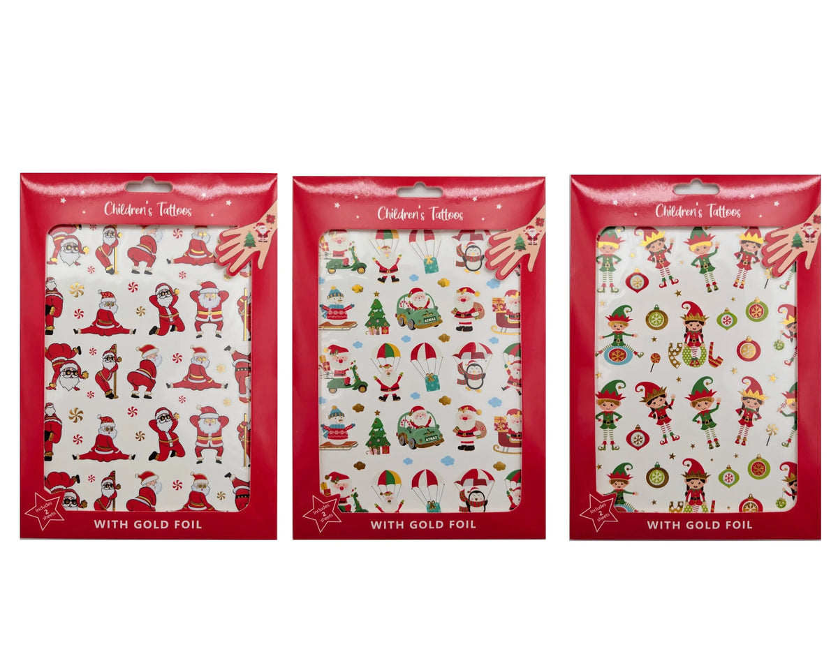 Bulk 36 Xmas Tattoo Stickers Foiled 11x16cm